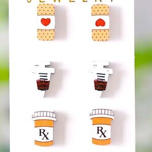 Trio stud medical theme earrings